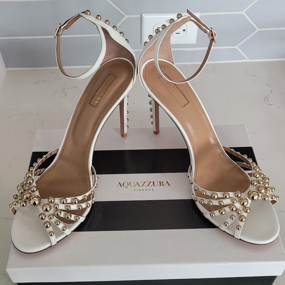 Aquazurra White Bon Bon Sandal 105 US Size 12 EU Size 42